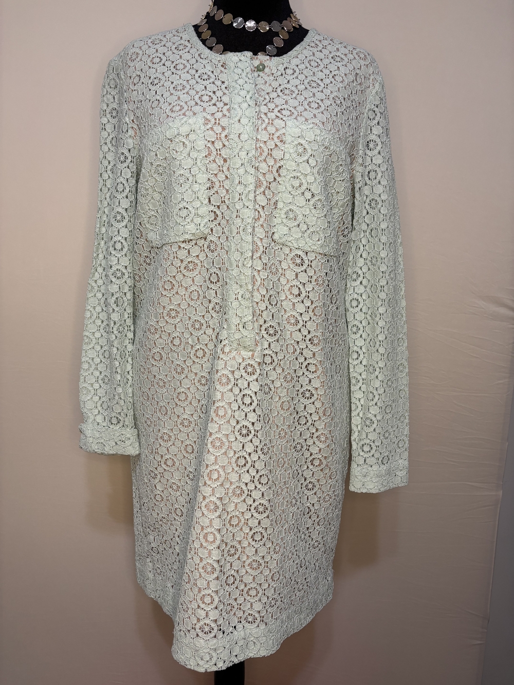 Victora Beekham for Target Mint Lace Over Nude Long Sleeve Shift Ds Sz XL